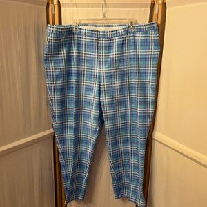 ISAAC MIZRAHI Live Sz 24 W Blue Lime Green White Plaid Pants